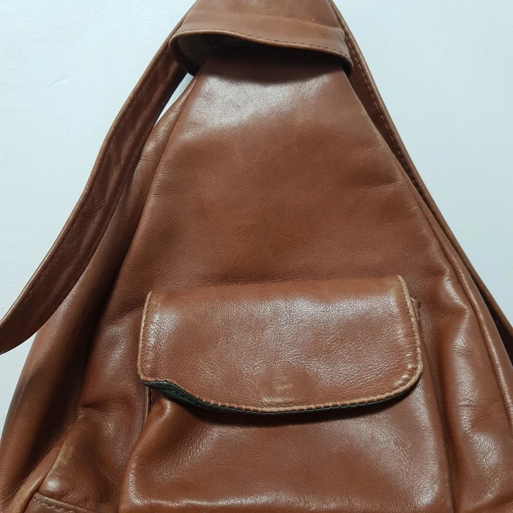 Vintage Merlin USA Made Leather Backpack Purse‎ Bag Zipper Cognac Brown